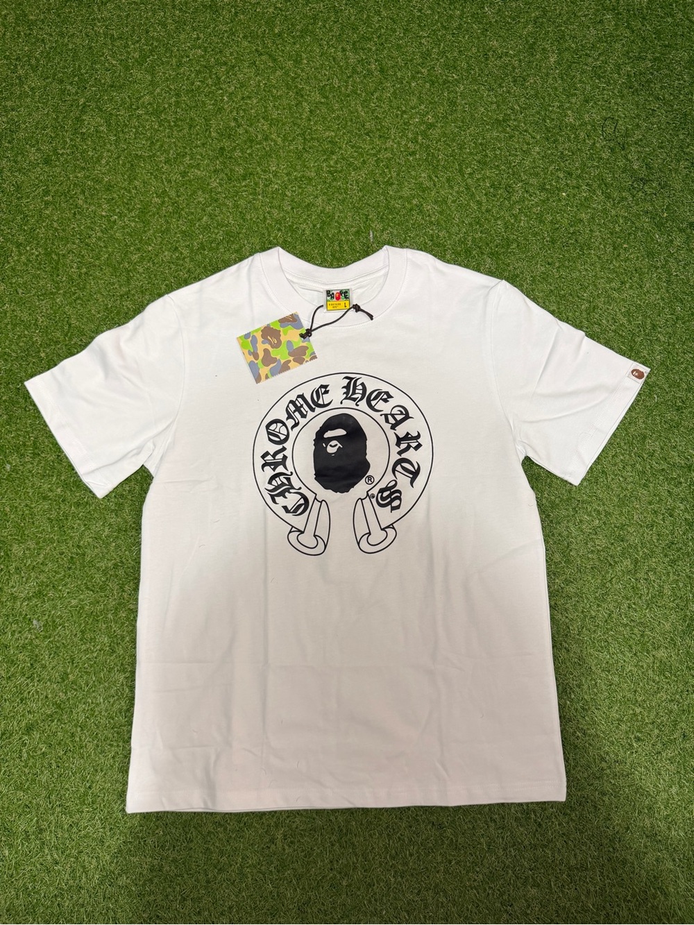 Bape White Short Sleeve Tee with Black Ape Logo